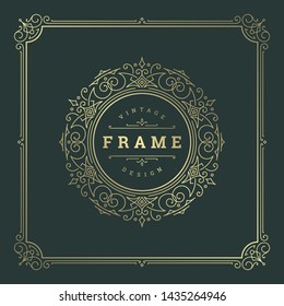 Vintage flourishes ornament swirls lines frame template vector illustration. Victorian borders for greeting cards, wedding invitations, advertising or other design and place for text.