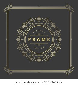 Vintage flourishes ornament swirls lines frame template vector illustration. Victorian borders for greeting cards, wedding invitations, advertising or other design and place for text.