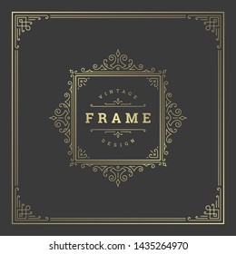 Vintage flourishes ornament swirls lines frame template vector illustration. Victorian borders for greeting cards, wedding invitations, advertising or other design and place for text.