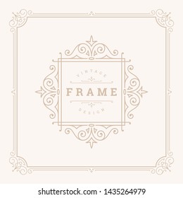 Vintage flourishes ornament swirls lines frame template vector illustration. Victorian borders for greeting cards, wedding invitations, advertising or other design and place for text.