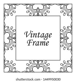 Vintage flourishes ornament swirls lines frame template vector illustration. Victorian borders for greeting cards, wedding invitations, advertising or other design and place for text.