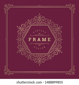 Vintage flourishes ornament swirls lines frame template vector illustration victorian ornate border for greeting cards, wedding invitations, advertising or other design and place for text.