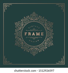 Vintage flourishes ornament swirls lines frame template vector illustration victorian ornate border for greeting cards, wedding invitations, advertising or other design and place for text.