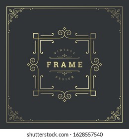 Vintage flourishes ornament swirls lines frame template vector illustration victorian ornate border for greeting cards, wedding invitations, advertising or other design and place for text.