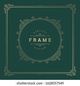 Vintage flourishes ornament swirls lines frame template vector illustration victorian ornate border for greeting cards, wedding invitations, advertising or other design and place for text.