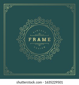 Vintage flourishes ornament swirls lines frame template vector illustration victorian ornate border for greeting cards, wedding invitations, advertising or other design and place for text.