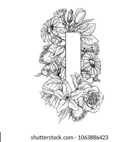 Vintage flower alphabet. Hand drawn vector illustration Isolated on white background. My portfolio have other letters.