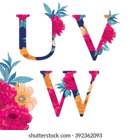 Vintage flower alphabet. Hand drawn vector illustration Isolated on white background. Check my portfolio for other letters.