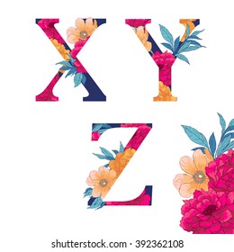Vintage flower alphabet. Hand drawn vector illustration Isolated on white background. Check my portfolio for other letters.