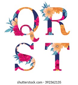 Vintage flower alphabet. Hand drawn vector illustration Isolated on white background. Check my portfolio for other letters.