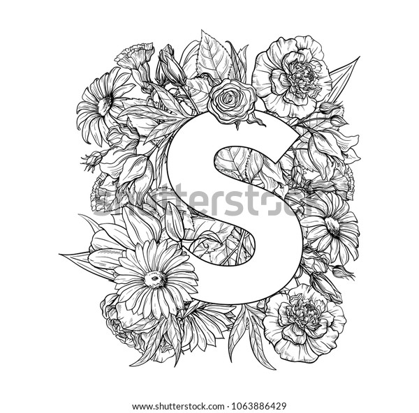 Vintage Flower Alphabet Hand Drawn Vector