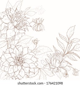 Vintage flower background. Beautiful invitation card with dahlia flower