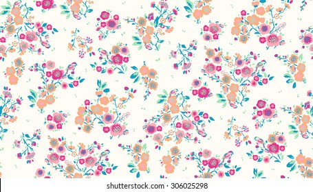vintage flower with birds vector pattern