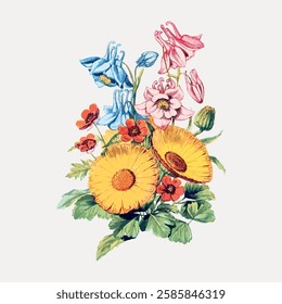 Vintage flower bouquet, vector element.