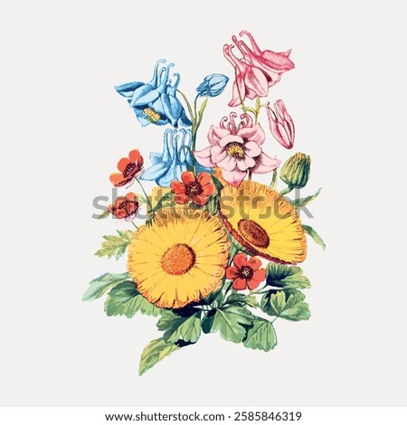 Vintage flower bouquet, vector element.