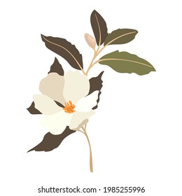 Vintage flower. A branch of a blossoming tree. Flat vector illustration in pastel colors.