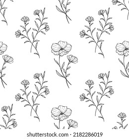 vintage flower and branches in seamless pattern with hand drawing style