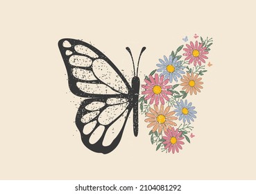 vintage flower butterflies and daisies positive quote flower design margarita 
mariposa
stationery,mug,t shirt,phone case fashion slogan  style spring summer sticker and etc Tawny Orange Monarch