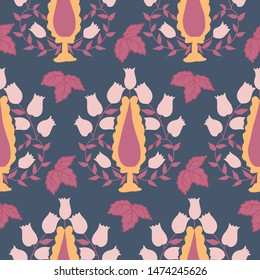 Vintage flower composition in autumn colors, in a seamless pattern design, that can be used on the web or in print, for surface design