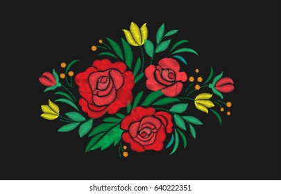 Vintage flower composition embroidery. Elements of clothing design. Vector illustration