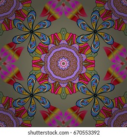 Vintage flower design elements. Curly flowers shapes on colorful background. Vector illustration.