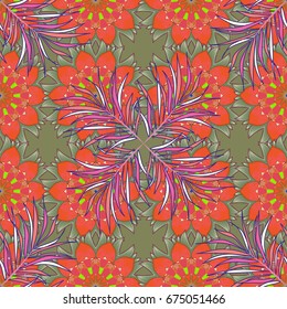 Vintage flower design elements. Curly flowers shapes on colorful background. Vector illustration.
