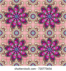 Vintage flower design elements. Pink, neutral and gray curly flowers shapes on pink, neutral and gray colors. Vector illustration.