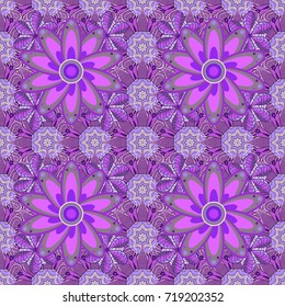 Vintage flower design elements. Violet, neutral and purple curly flowers shapes on violet, neutral and purple colors. Vector illustration.