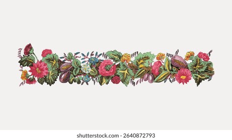 Vintage flower divider element, illustration by Louis-Albert DuBois, isolated vector element. 