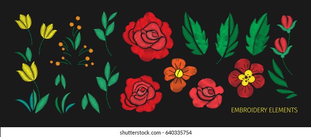 Vintage flower Elements for embroidery design Vector illustration