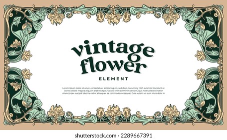 Vintage flower frame border with javanese vibes art nouveau style illustration