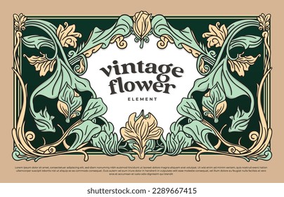 Vintage flower frame border with javanese vibes art nouveau style illustration
