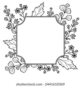 Vintage flower frame isolated on white background. Hand-drawn vector illustration.