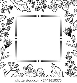 Vintage flower frame isolated on white background. Hand-drawn vector illustration.