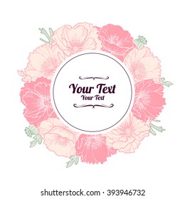 Vintage flower frame with pink poppies.Vector illustration