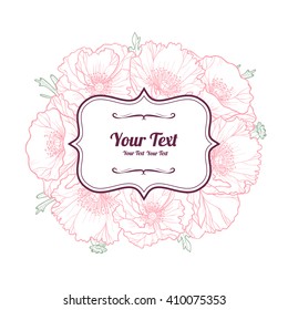 Vintage flower frame with pink  poppies.Vector illustration