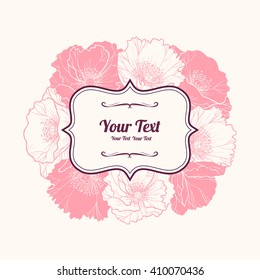 Vintage flower frame with poppies.Vector illustration