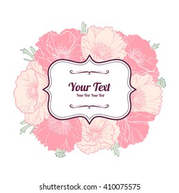 Vintage flower frame with  poppies.Vector illustration