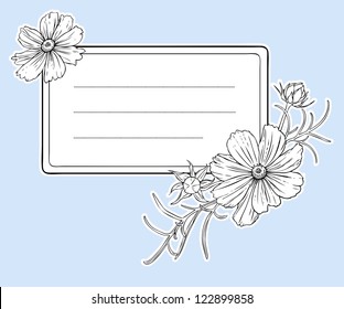 Vintage flower frame vector. Beautiful frame with cosmos flowers.