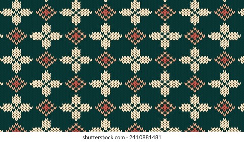 Vintage flower and geomatric knitted pattern, Festive Sweater Design. Seamless Knitted Pattern