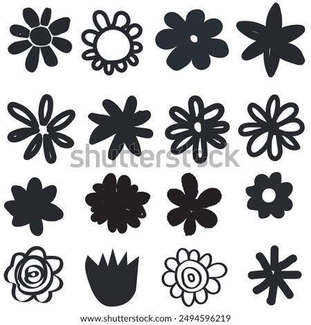 Vintage Flower icon, vector  silhouette set of flowers icon,abstract design Perfect for branding,fabric, clothing,print, wallpaper this illustration.