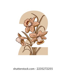Vintage flower  leaf alphabet initial botanical for wedding invitations, greeting card, logo, isolated white background.