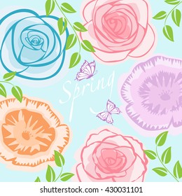 Vintage flower with leaf and butterfly