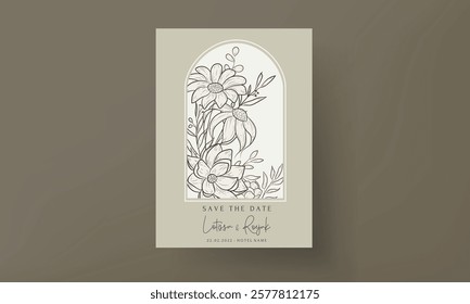 vintage flower and leaves hand drawing invitation card