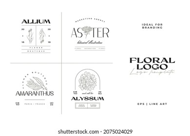 Vintage Flower logo template collection illustration for branding