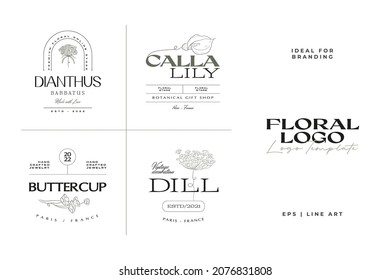 Vintage Flower logo template collection illustration for branding