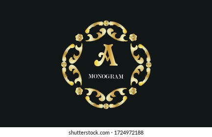 Vintage flower monogram with the letter A. Exquisite three-dimensional logo. Luxury frame for business sign, label, boutique brand, hotel, restaurant, heraldry.