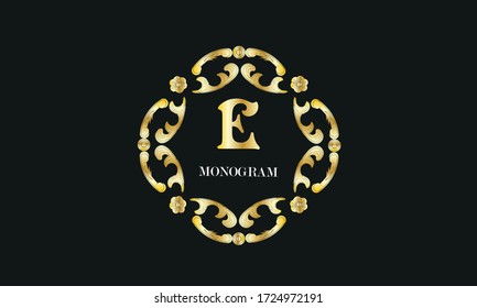 Vintage flower monogram with the letter E. Exquisite three-dimensional logo. Luxury frame for business sign, label, boutique brand, hotel, restaurant, heraldry.