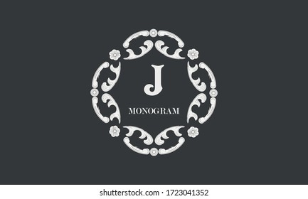Vintage flower monogram with the letter J. Exquisite three-dimensional logo. Luxury frame for business sign, label, boutique brand, hotel, restaurant, heraldry.