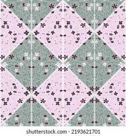 Vintage flower mosaic seamless pattern. Floral ornament. Pretty botanical backdrop. Design for fabric, textile print, surface, wrapping, cover. Vector illustration